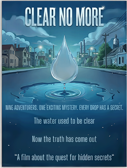 A poster for Clear No More, the movie trailer created by sixth-graders studying SDG 6: Clean water and sanitation.