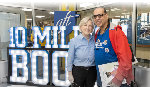 The AFT celebrated the unprecedented milestone of giving out more than 10 million brand-new free books at schools, community centers, faith-based institutions and union halls over the last decade to help children discover the joy of reading. 