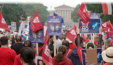 AFT president Weingarten and allies across the city gather for a powerful, peaceful No Kings Day rally to defend democracy, protect public schools and stand up for working families.  (June 14, 2025)