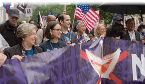 AFT president Weingarten and allies across the city gather for a powerful, peaceful No Kings Day rally to defend democracy, protect public schools and stand up for working families.