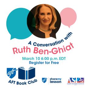 Anuncio para el evento de marzo del AFT Book Club con Rith Ben-Ghiat